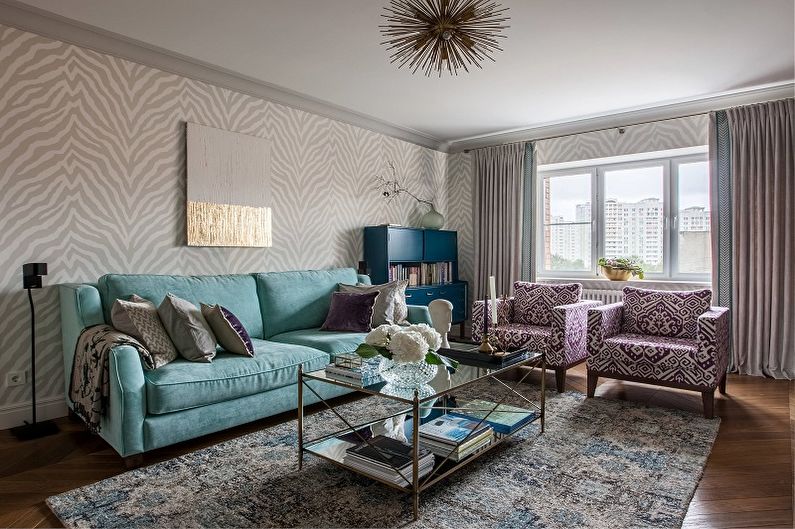 Lilac color in the interior of the living room - Design photo