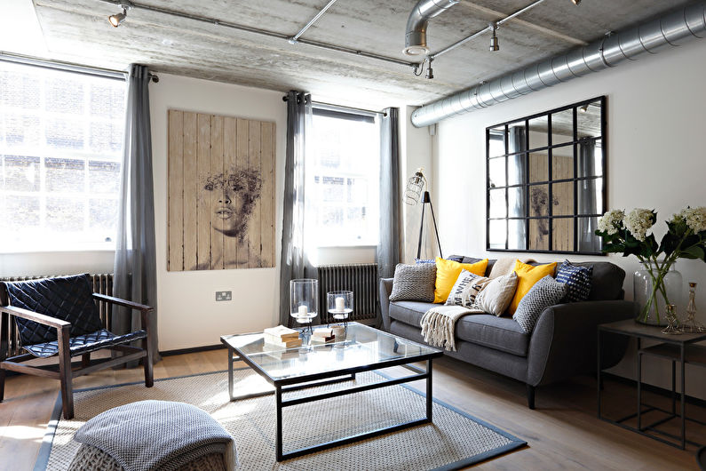 White Loft Style Living Room - Interior Design