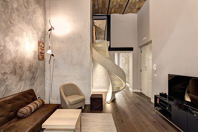 Beige Loft Style Living Room - Interior Design