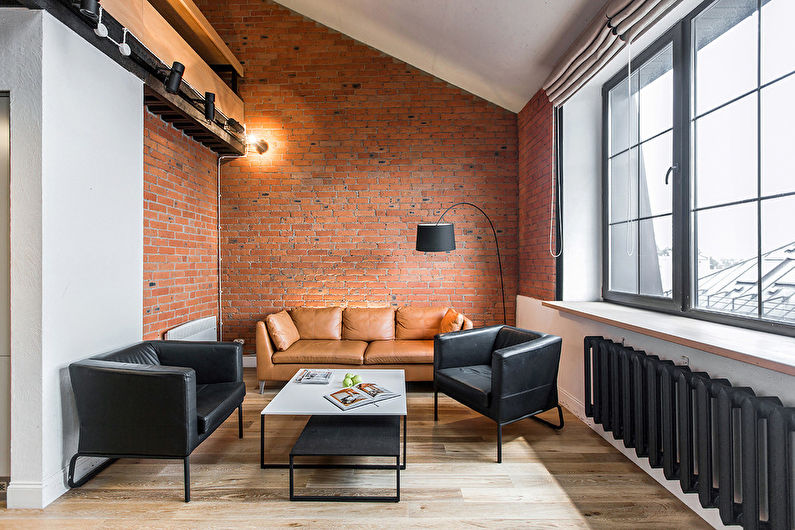 Beige Loft Style Living Room - Interior Design