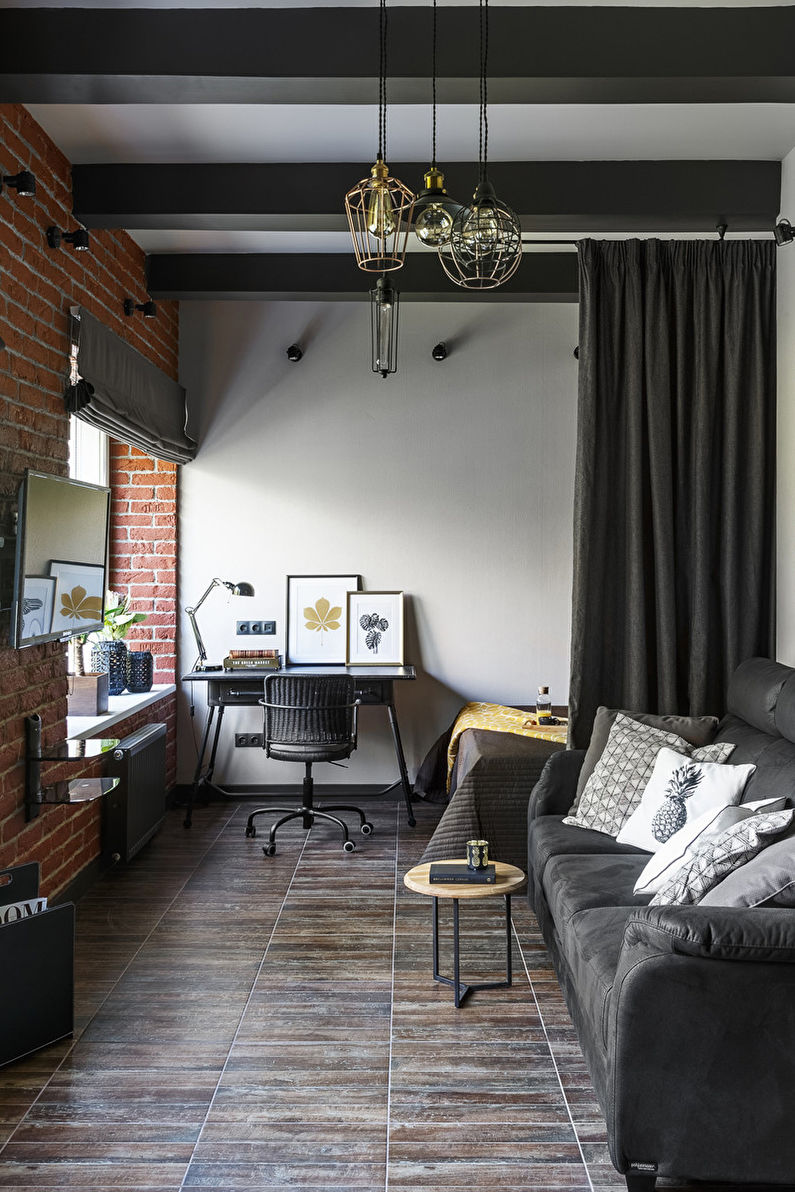 Brown Loft Style Living Room - Interior Design