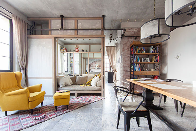 Yellow Loft Style Living Room - Interior Design