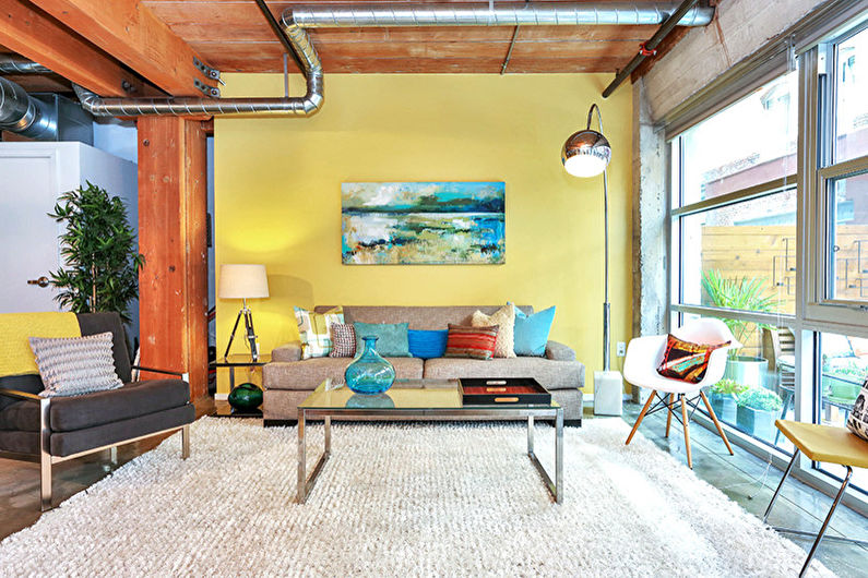 Yellow Loft Style Living Room - Interior Design