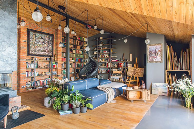 Loft Style Living Room Design - Decor and Textile