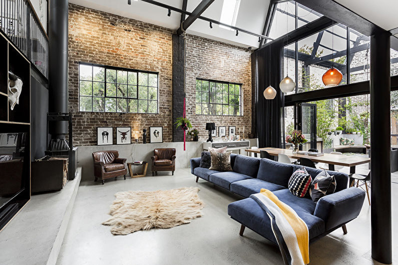 Loft style living room interior design - photo