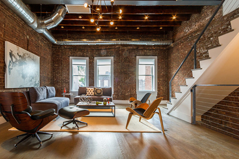Loft style living room interior design - photo