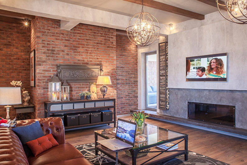 Loft style living room interior design - photo