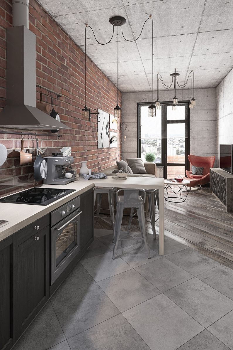 Thiết kế bếp 20 m2. - sàn hoàn thiện