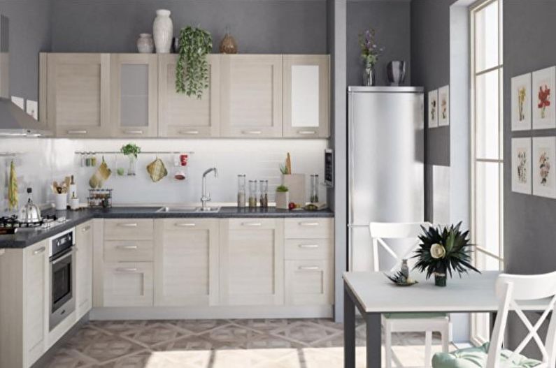 Gray kitchen 14 sq.m. - Interior Design