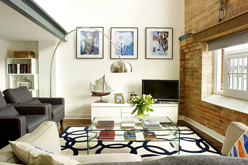 Interior design of a narrow living room - photo