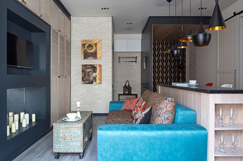 Interior design of a narrow living room - photo