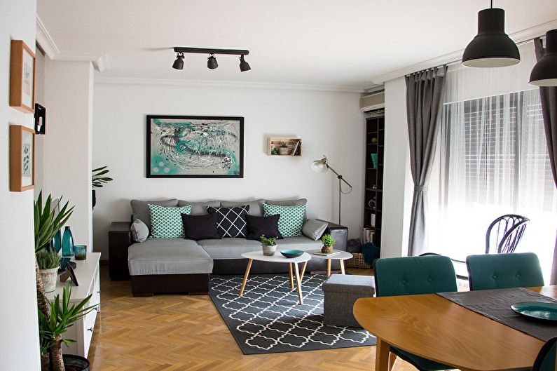 Interior design of a narrow living room - photo