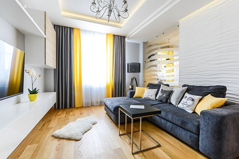Interior design of a narrow living room - photo