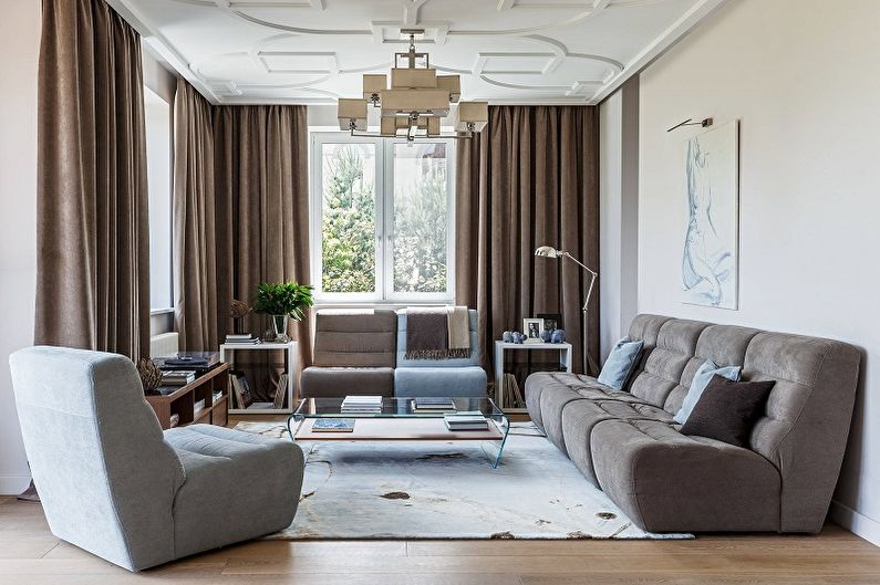 Interior design of a narrow living room - photo