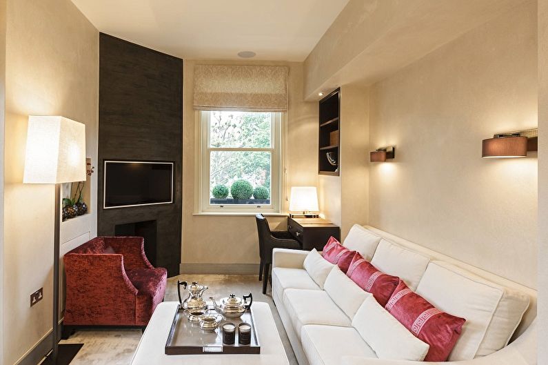 Interior design of a narrow living room - photo