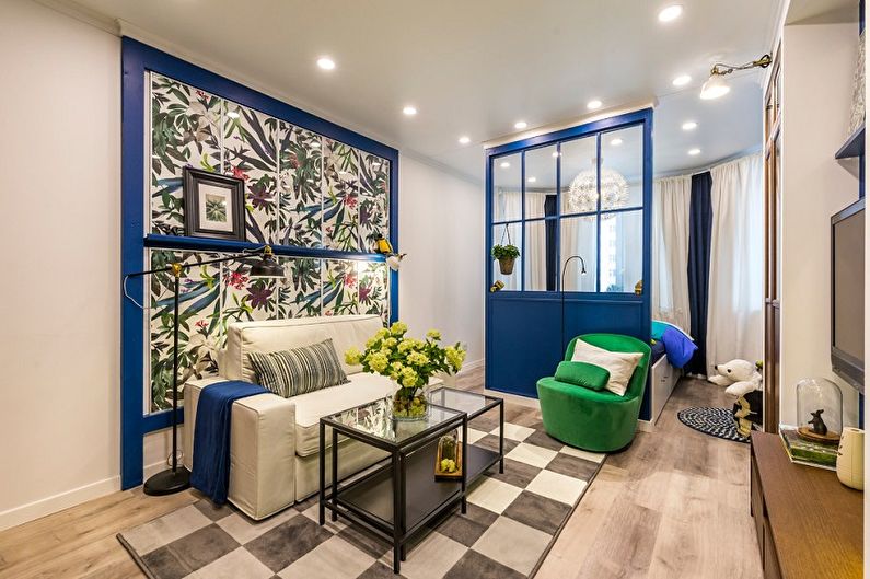 Interior design of a narrow living room - photo
