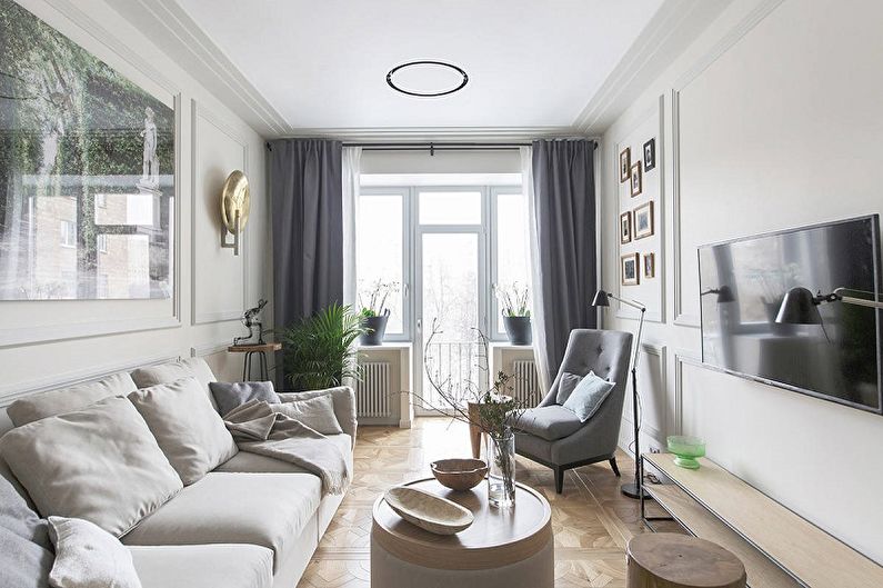 Interior design of a narrow living room - photo