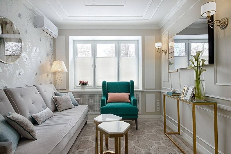 Interior design of a narrow living room - photo