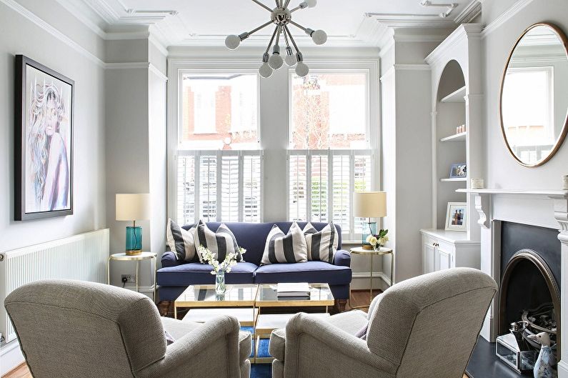 Interior design of a narrow living room - photo