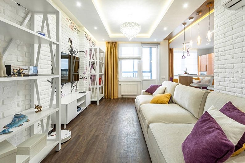 Interior design of a narrow living room - photo