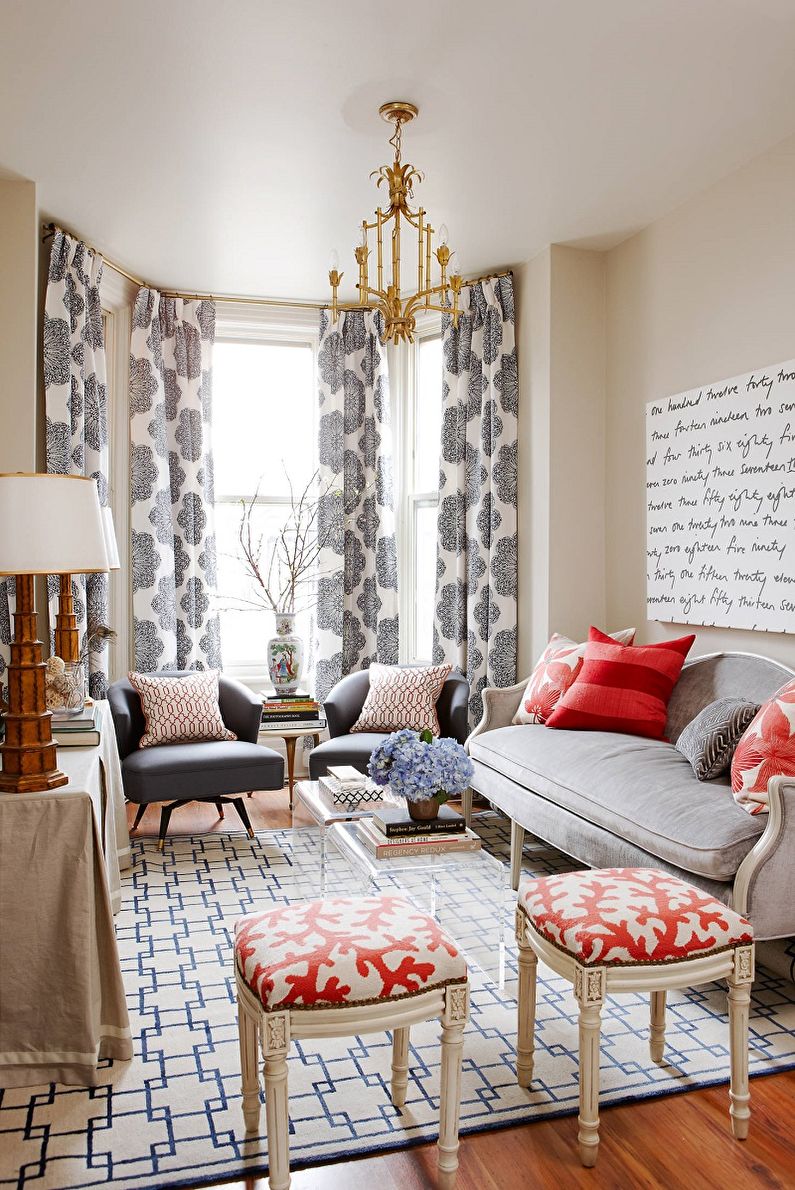 Interior design of a narrow living room - photo