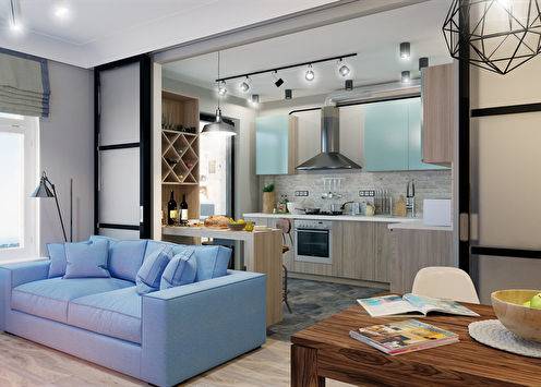 Loft-style kitchen-living room
