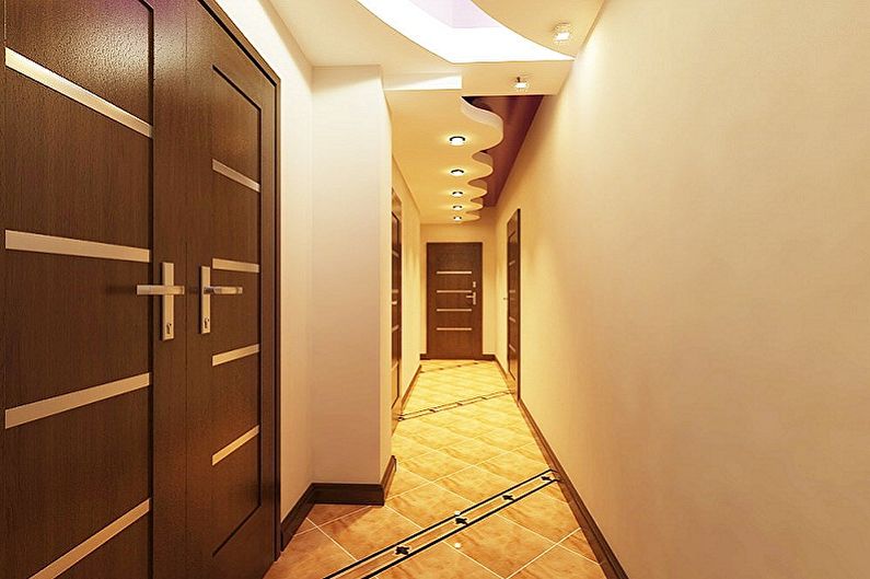 Plasterboard ceiling in the hallway or corridor