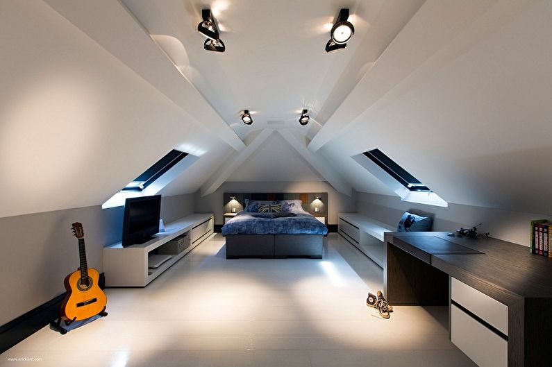 Attic bedroom interior design - photo