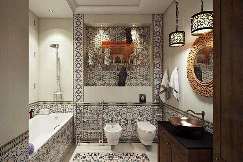 Bathroom design 5 sq.m. - Lighting and decor