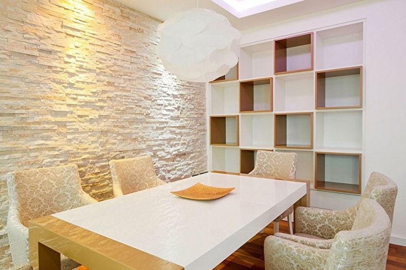 Decorative stone in the interior of the kitchen