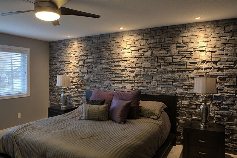 Decorative stone in the bedroom interior