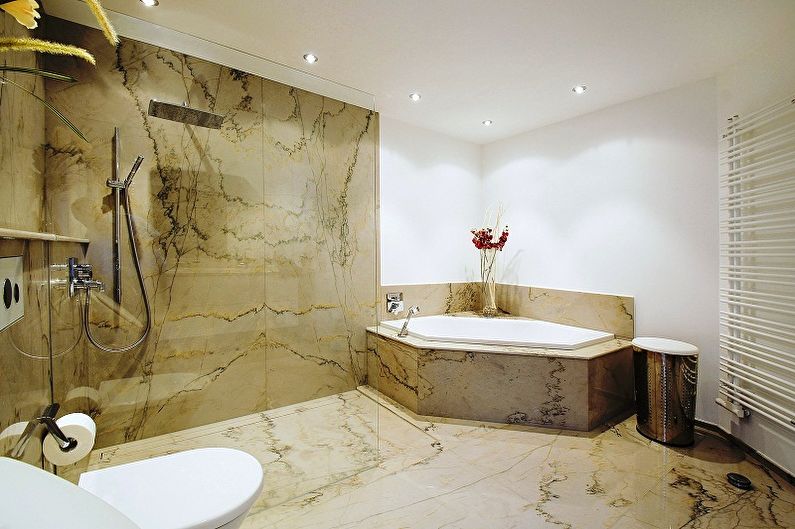 Decorative stone in the interior of the bathroom