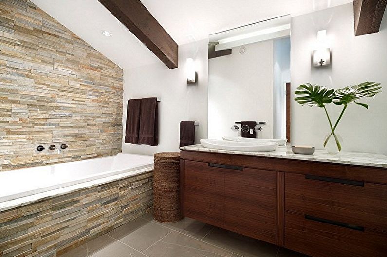 Decorative stone in the interior of the bathroom