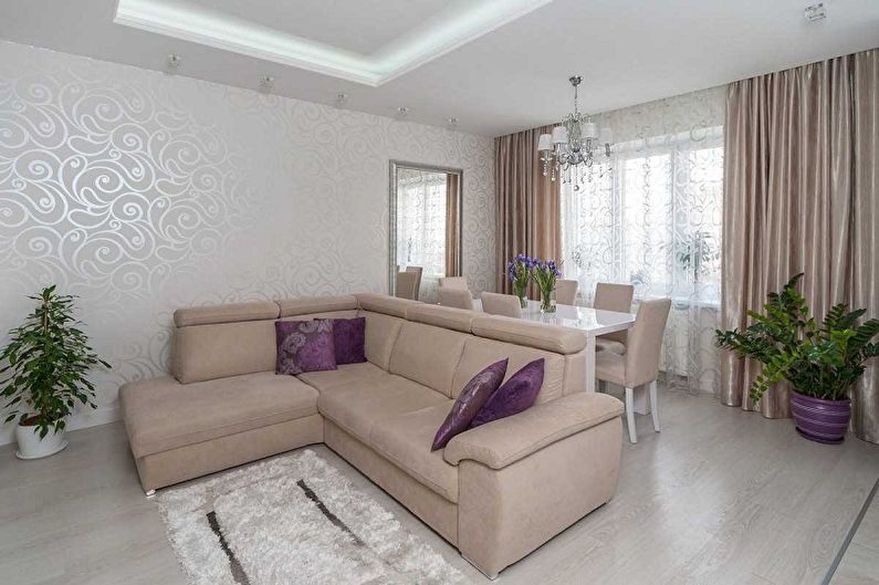 Color wallpaper for the living room - photos and ideas