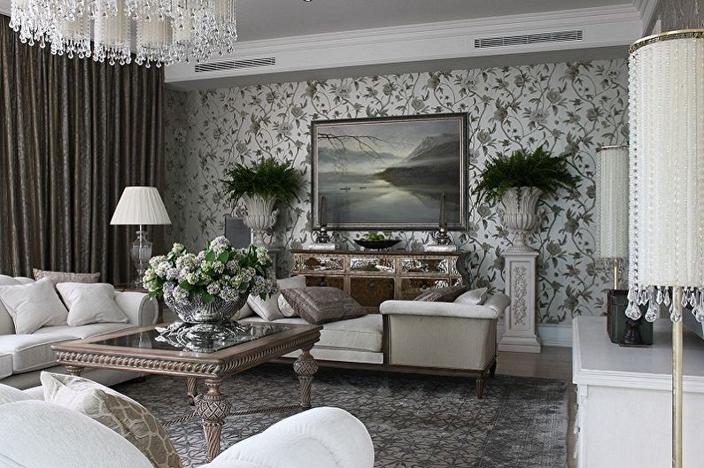 Color wallpaper for the living room - photos and ideas