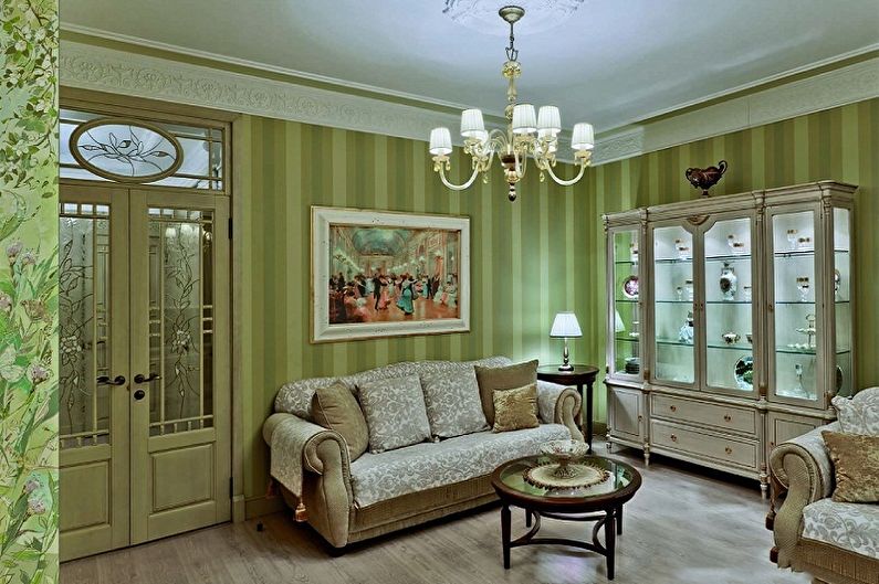 Color wallpaper for the living room - photos and ideas
