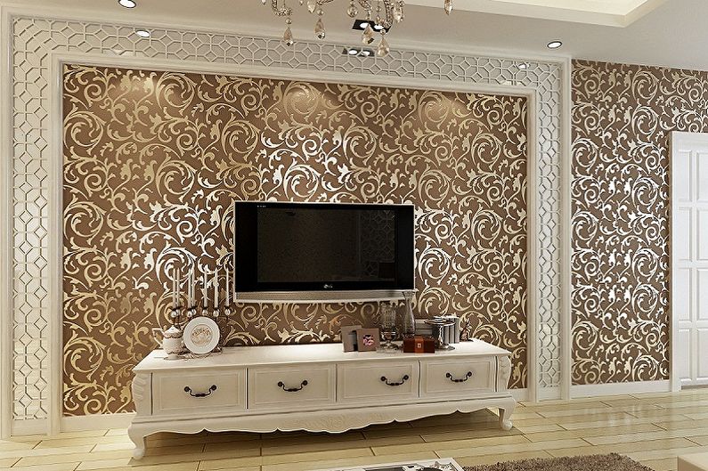 Color wallpaper for the living room - photos and ideas