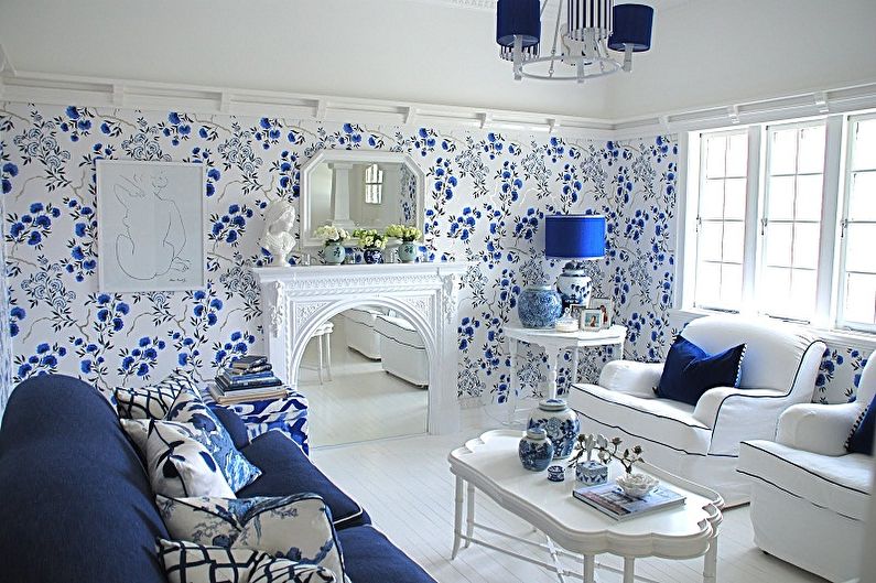 Color wallpaper for the living room - photos and ideas