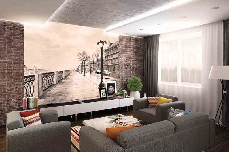 Color wallpaper for the living room - photos and ideas