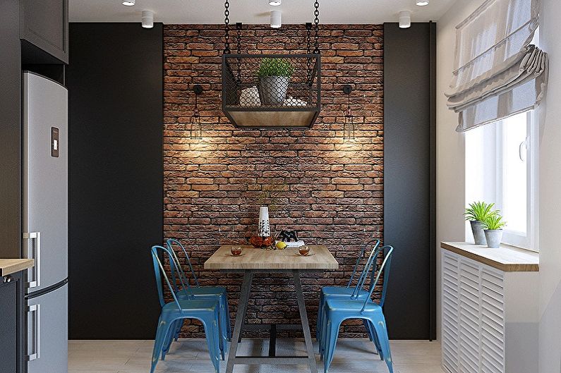 The color of the wallpaper for the kitchen in the loft style