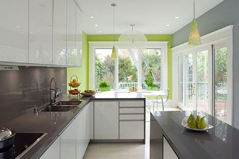 White and Green Kitchen - Combination with Gray
