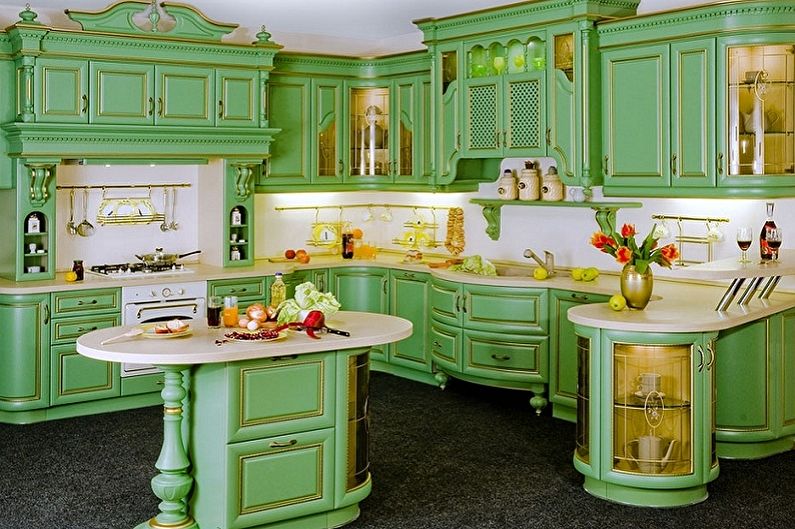 White-green kitchen in a classic style - Interior Design