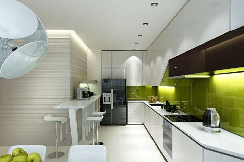 White-green kitchen in the style of minimalism - Interior Design