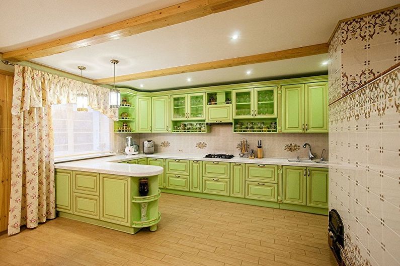 White-green kitchen in the style of Provence - Interior Design