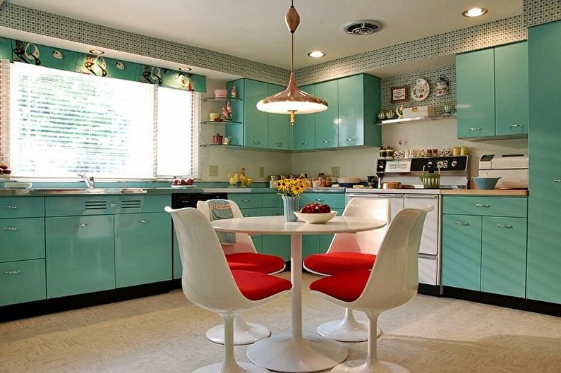 Interior design of a white-green kitchen - photo