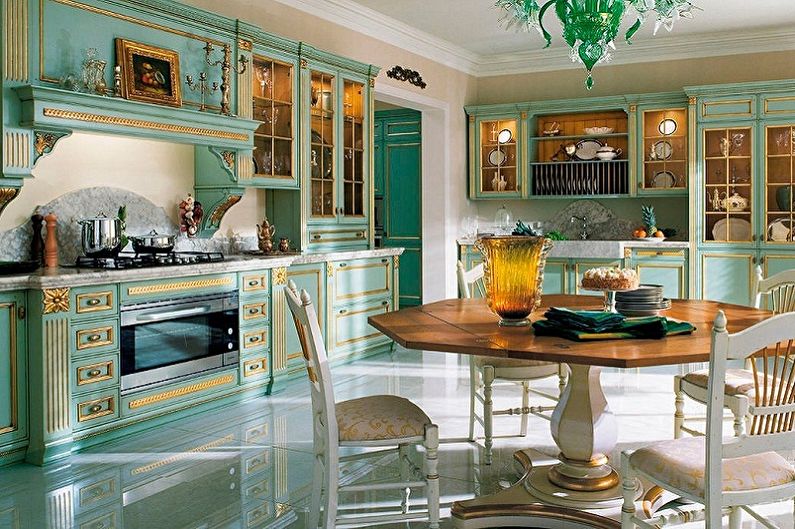 Interior design of a white-green kitchen - photo