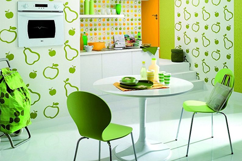 Interior design of a white-green kitchen - photo