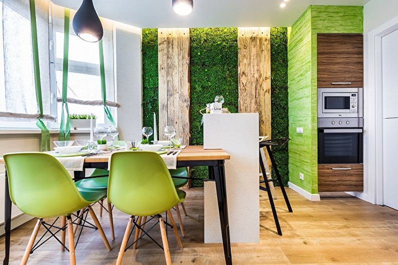 Interior design of a white-green kitchen - photo