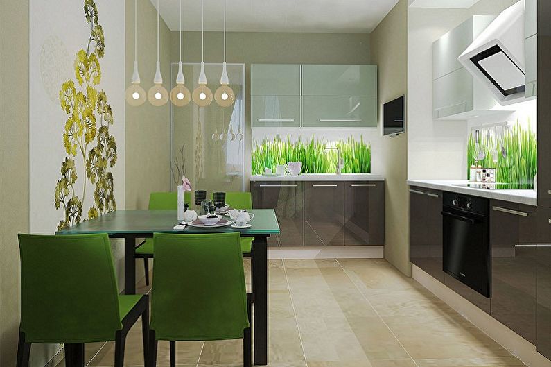 Interior design of a white-green kitchen - photo