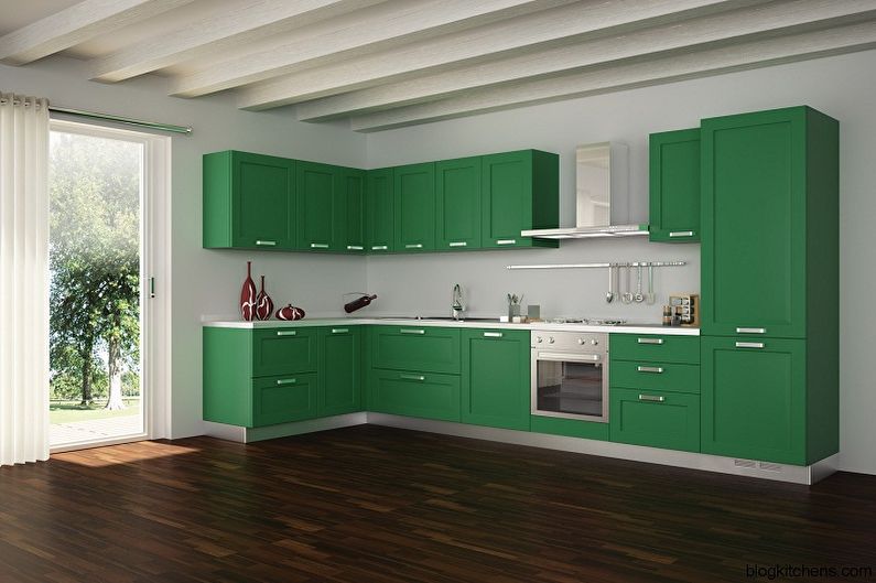 Interior design of a white-green kitchen - photo